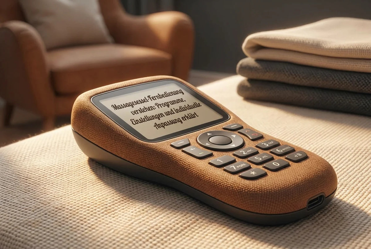 Professional header image for educational tutorial: Massagesessel-Fernbedienung verstehen: Programme, Einstel...