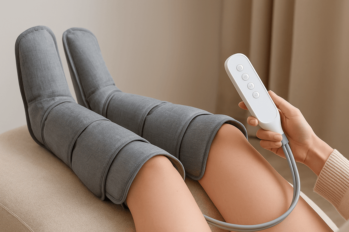 Benen in manchetten voor luchtdrukmassage