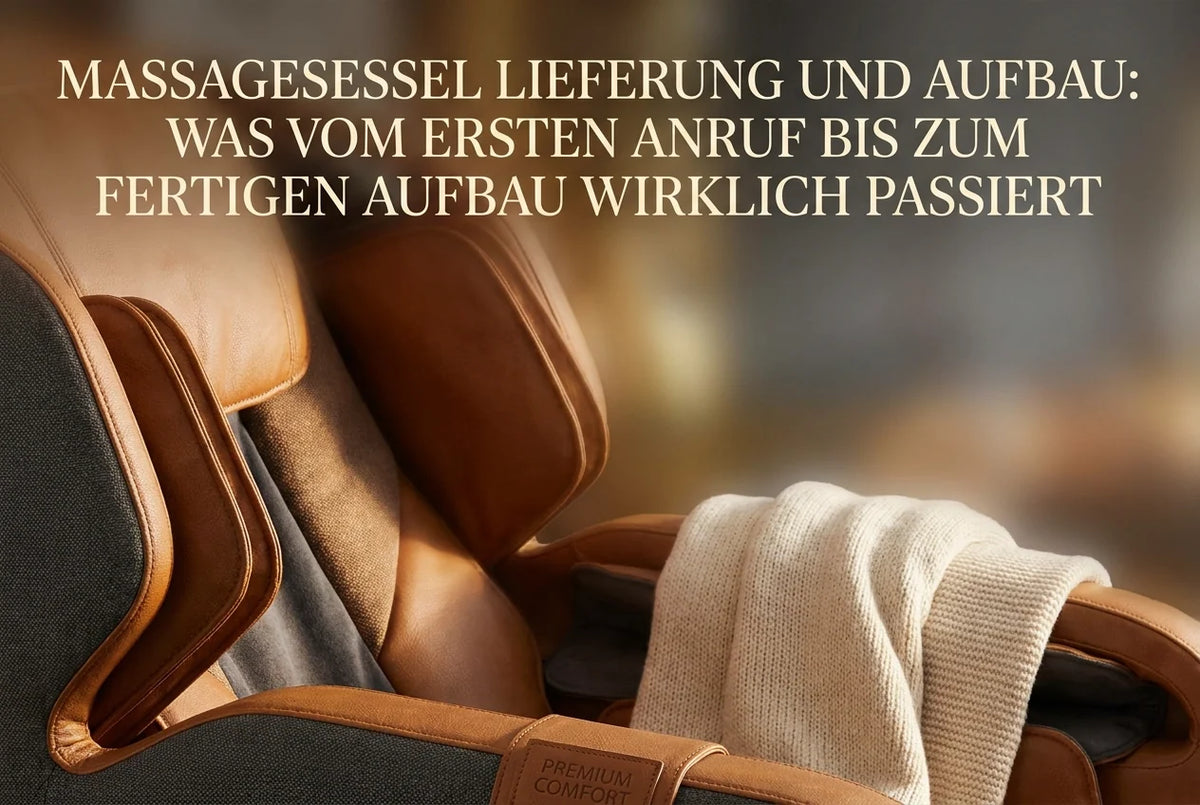 Professional header image for step-by-step guide: Massagesessel Lieferung und Aufbau: Was vom ersten Anruf ...