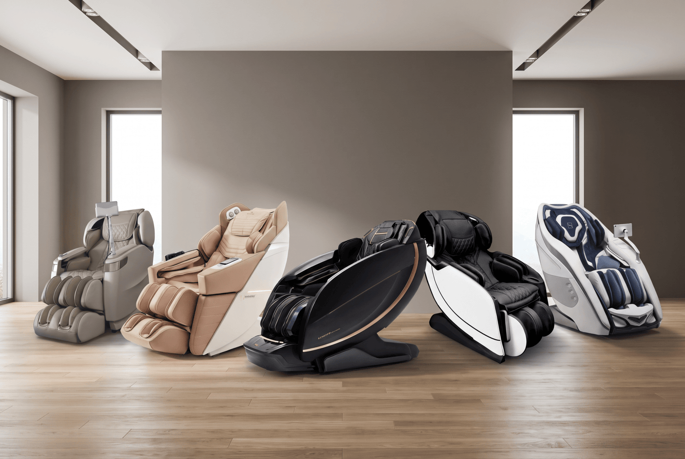 Moderne Massagesessel aus chinesischer Produktion in einem hellen Showroom