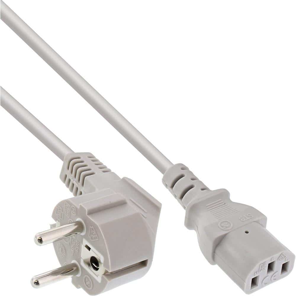 
extra lange/gekleurde netsnoer, gehaakte aardingsstekker op C13-stekker voor apparaten die koud kunnen worden gebruikt – grijs