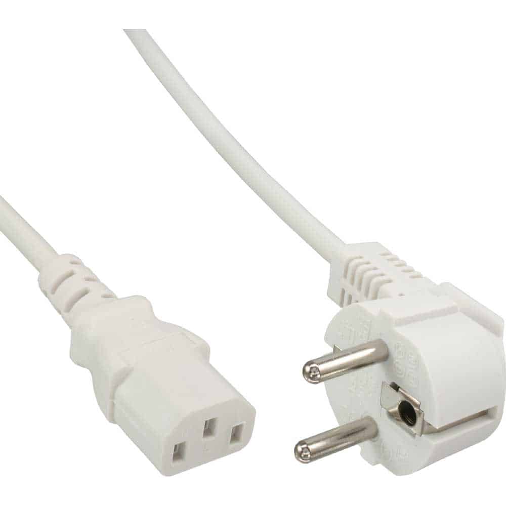 
extra lange/gekleurde netsnoer, gehaakte aardingsstekker op C13-stekker voor apparaten die koud kunnen worden gebruikt – wit