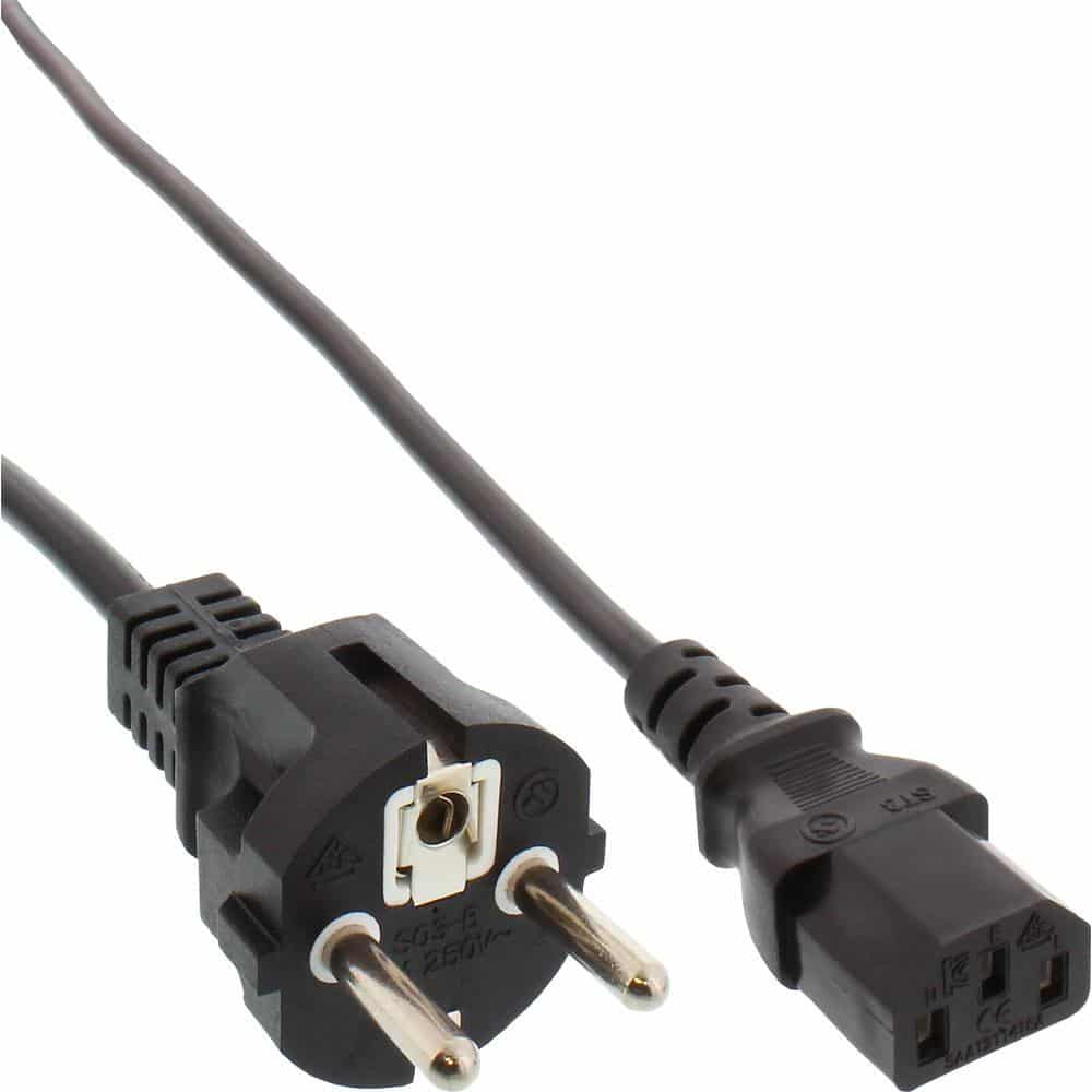 
extra lange/gekleurde netsnoer, geaarde stekker recht op C13-stekker voor apparaten die koud kunnen worden gebruikt – zwart